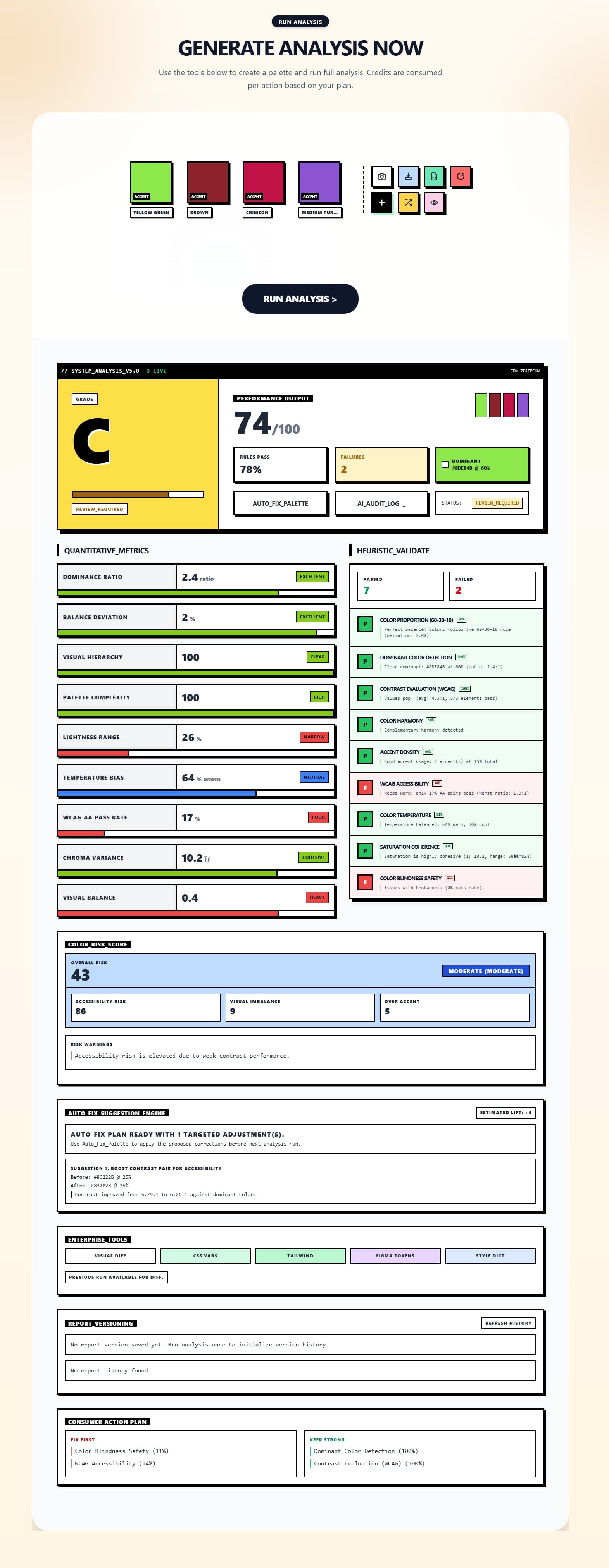 Perceptual AI Color Suite dashboard section one