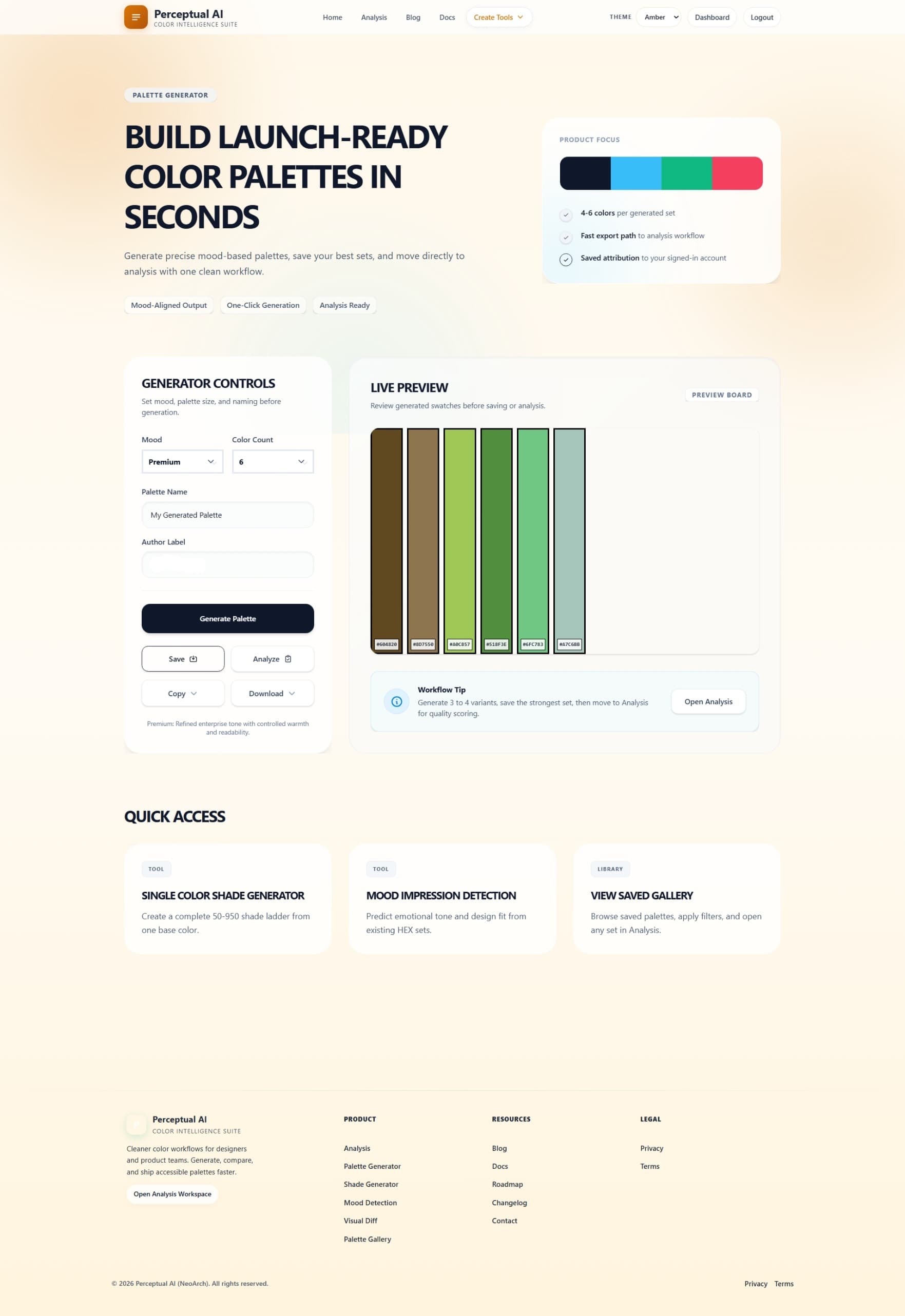 Perceptual AI Color Suite dashboard section two