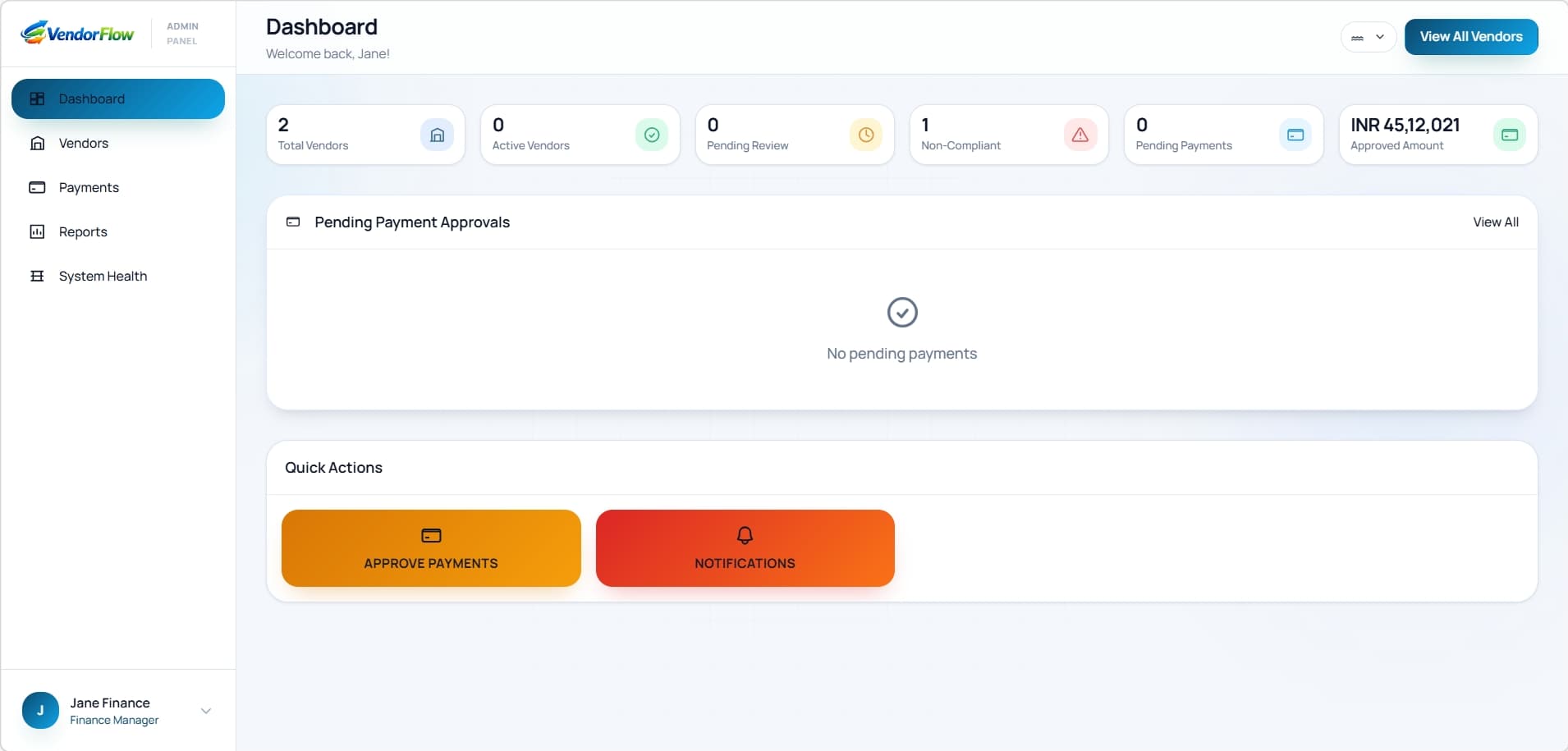 VendorFlow dashboard screen three